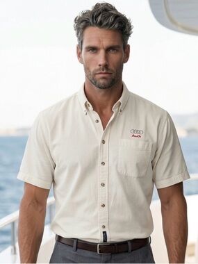 Audi Embroidered Logo Short-Sleeve Button Shirt